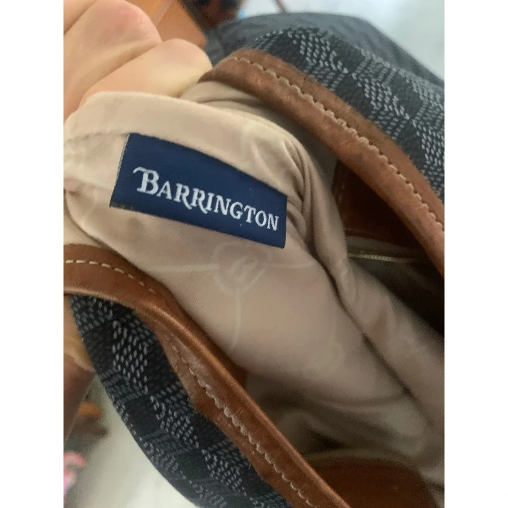 Barrington Geometric Cube Print Canvas Tote Bag Leather Trim Navy Racing Large